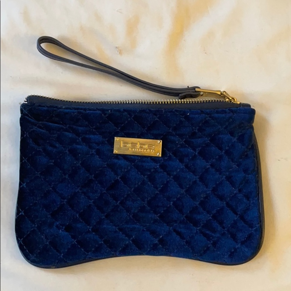 Bebe navy velvet wristlet!